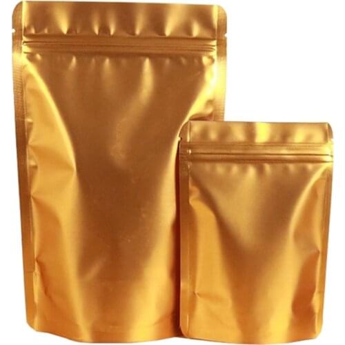 50pcs Thick Matte Gold Aluminum Foil Mylar Food Storage Bag Coffee Bean Powder Stand up Plastic Ziplock Pouches Doypack Gift Bag