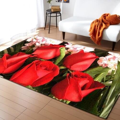 Rose Flower 3D Printing Carpet Hallway Doormat Anti - Slip Bathroom tea table wedding Carpet Absorb Water Kitchen Mat/Rug