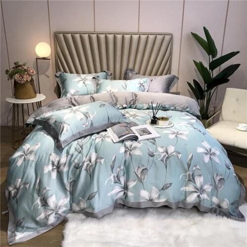 Luxury Bedding Set soft Tencel Bed Linens Bed Sheet Set printed Bedclothes Queen/King Size Bed cover 4pcs