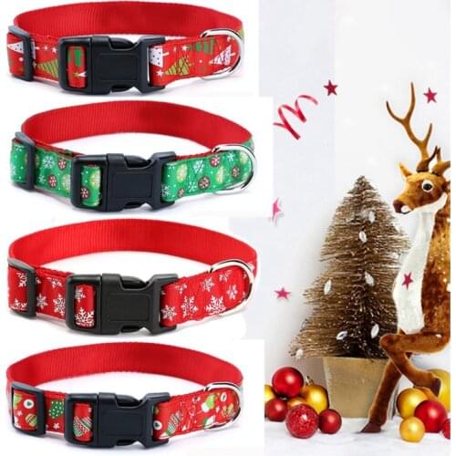 Christmas Dog Collar Adjustable XMAS Printed Boy Girl Collar Nylon Necklace Puppy Gift Small Dog Chihuahua