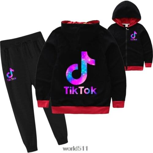 Hooded zipper shirt Tik Tok fashion trend childrens clothing boys and girls jacket trousers spring and autumn sports suit
