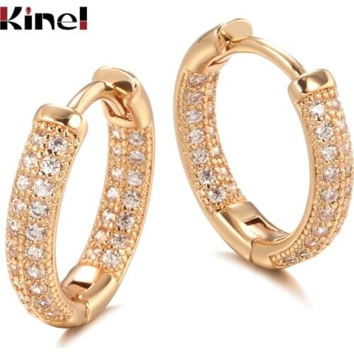 Kinel Hot Fashion Natural Zircon Stud Earrings For Women 585 Rose Gold Classic Cute Engagement Earrings Fine Jewelry