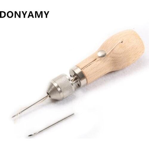 Carving Wax Line Wooden Handle Sewing Awl Stitcher Leather Canvas Tent Sewing Needle Craft DIY hand-stitched Leather Tools