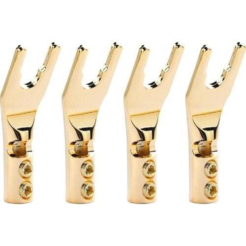 Speaker Spade Connectors,45 Degree Fork Spade Connector for Speaker Wire DIY Screw Locking Speaker Wire Connector