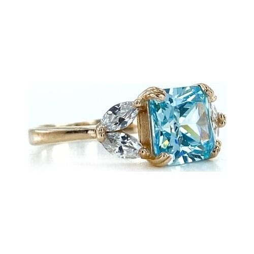 Special Series Baget Aqumarin Stone Italian Quality 925 Sterling Silver Ring