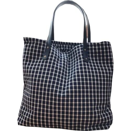 Large Capacity Plaid Korean Cotton Shoulder Bag for Women 2021 New Leather Handle Thickened Totes Bags Female Retro Big Handbags