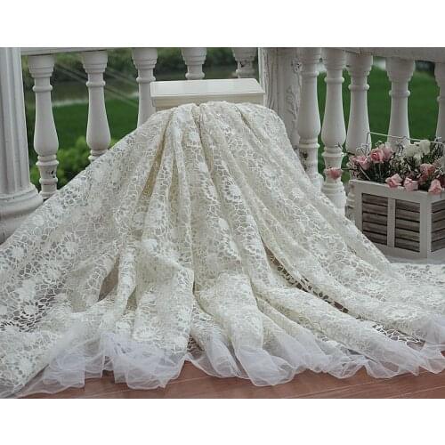Alencon Ivory high quality cord bridal lace fabric, High end elegant fine workmanship tulle mesh embroidered wedding lace