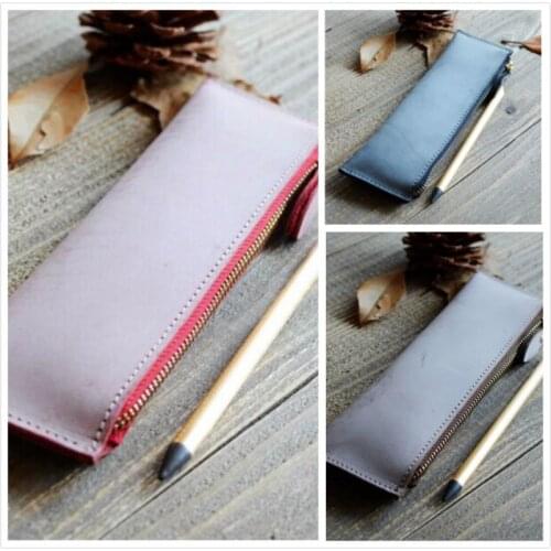 1pc x Leather Zipper Pen Pencil Bag Case Holder Storage Sleeve Pouch 217*63mm