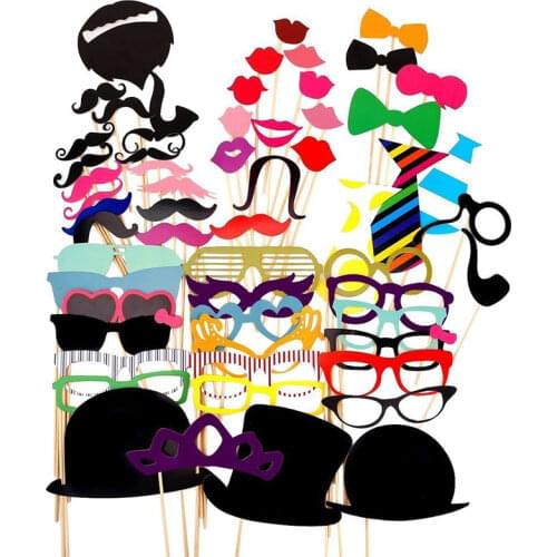 10-58pcs Fun Wedding Decoration Photo Booth Props Mustache Lips Glasses Mask Photobooth Accessories Wedding DIY Party Supplies