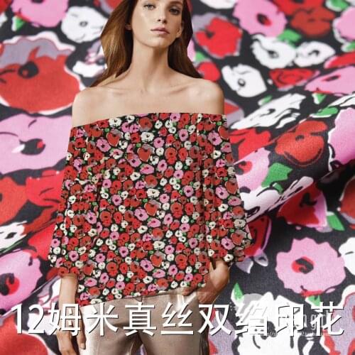 114 cm printed silk fabric for dress meter 12 mm crepe de chine silk fabric summer dress crepe fabric wholesale silk cloth