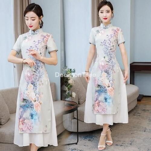 2021 women cheongsam vietnam aodai long elegant dress suit female dress ao dai chinese dress oriental qipao elegant party dress