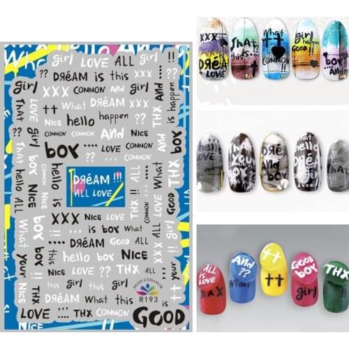 3D Stickers for Nails Self-adhesive Design Comic Letters Love Girl Nail Art Decorations Decals Foil Wrap Manicure Accessories