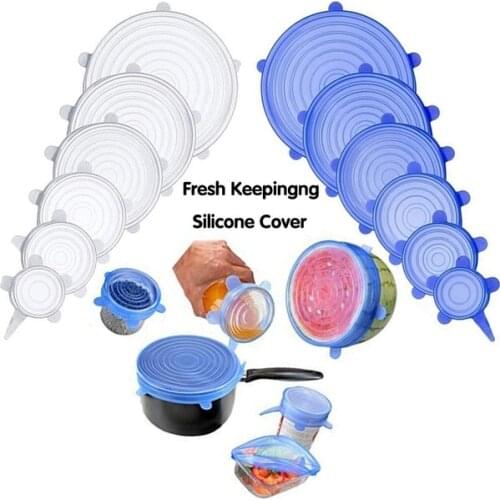 6Pcs/Set Silicone Stretch Universal Lids Food Fruit Wrap Bowl Pot Silicone Lids Cover Pan Cooking Kitchen Tools