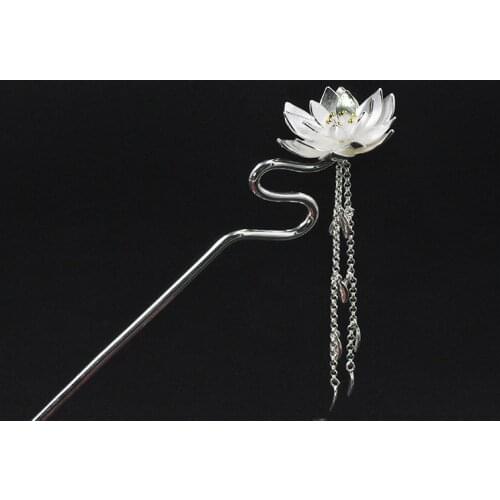 Lotus Flowers Hair Accessories for Women Wedding 925 Sterling Silver Chinese Japanese Hair Sticks Hair Jewelry Bride Head Piece