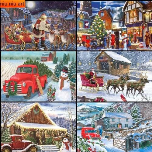 5D Diamond Embroidery Winter Landscape Full Square Diamond Painting Christmas Picture of Rhinestone Car Holiday Gift