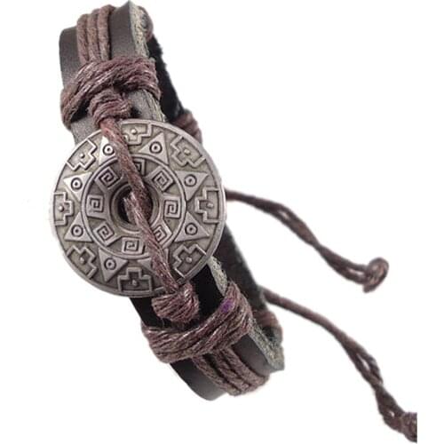 New Punk Retro Fashion Handmade Wrap Belt Tibet Charm Genuine Leather Women Men Bracelet Wholesale Jewelry Casual Hemp Rope