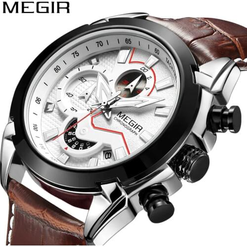 MEGIR Military Sport Watch Men Top Brand Luxury Leather Army Quartz Watches Clock Men Creative Chronograph Relogio Masculino