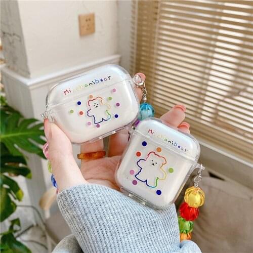 Cute Cartoon Colorful Bear Clear Soft Case for AirPods 2 1 Earphone Cases for AirPod Pro Wireless Charging Cover with Bracelet