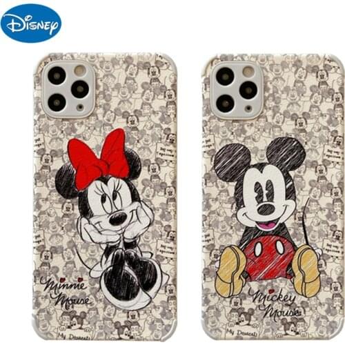 DISNEY Sketch Mickey Minnie TPU Leather Phone Case for iPhone 12 11 Pro Max 7 8 Plus SE XR XS Full-cover Soft Mobile Cases