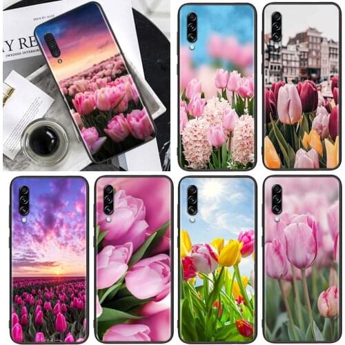 Tulip flower for Samsung Galaxy A90 A80 A70 A60 A50 A40 M30 A20E A2Core A10S A10E Soft Black Phone Case