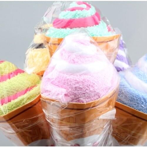 Double Color Cute Soft Washing Towel Shaped Ice Cream Gift Portable Double Color Favor For Wedding Party Towel Bathroom Supplies