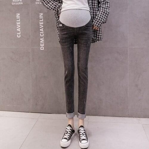 Pregnant womens jeans spring and autumn belly lift pants are thinner pencil pants outside wearing pants with small feet
