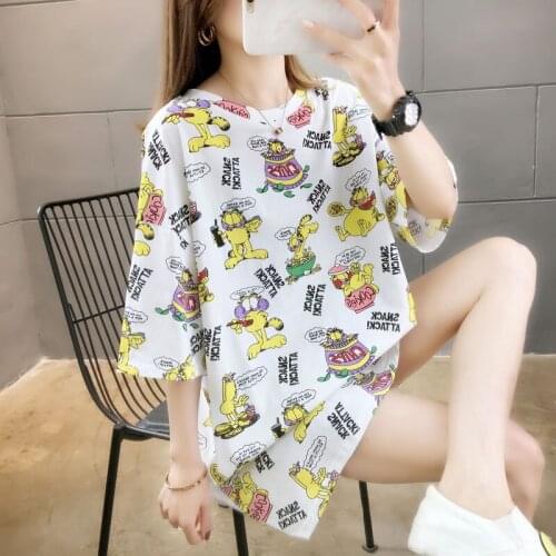 Short Sleeve T-shirt for Women 2021 Summer New Korean Style Loose Half Sleeve Ins Student Mid-Length Couple Top Clothes Fashion