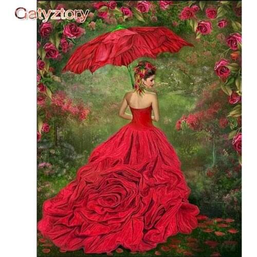 GATYZTORY Oil Painting By Numbers Red skirt Girl Handmade Gift DIY Unframe Pictures By Numbers On Canvas Portrait Kits Home Deco
