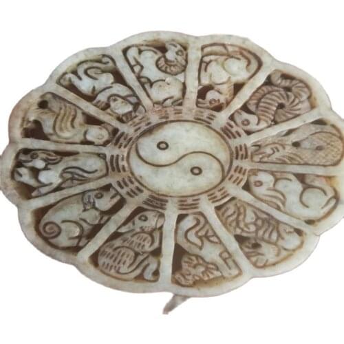 Chinese old jade fengshui pendant old jade carving Zodiac garden pendant