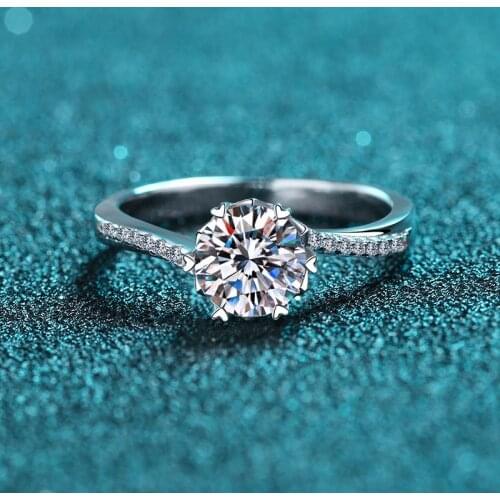 Inbeaut 925 Silver Six Kiss Heart Prong Excellent Cut 1 ct D Color Pass Diamond Test Moissanite Ring Luxury Wedding Jewelry Gift