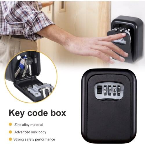 Wall-mounted Key Box 4 Digit Combination Aluminum Alloy Lock Box Indoor Outdoor Key Card Password Key Box Home Tools