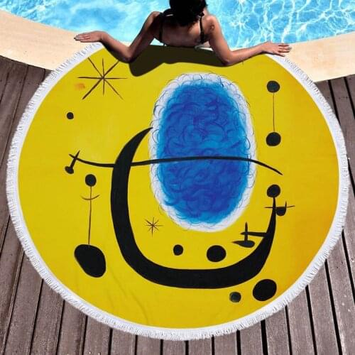 Summer Painting Round Art Style Beach Towel Shower For Adults Kids Bath Sofa Cover Blanket Yoga Mat With Tassels Wall Tapestry