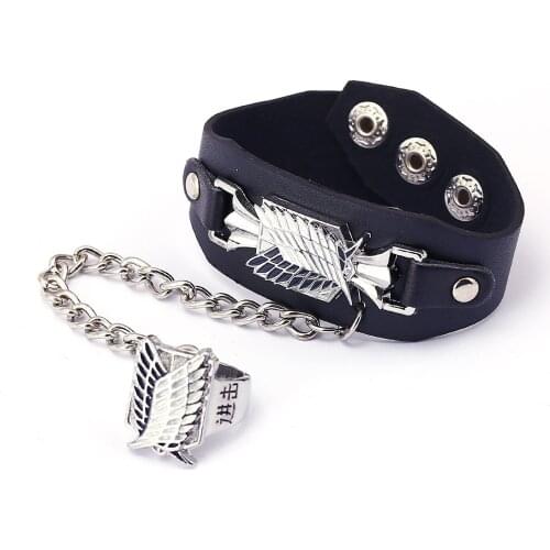 Hot-Selling Offensive Giant Investigation Team Free Wing Leather Bracelet Bracelet and Ring Set Dropshipping
