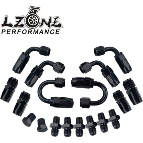 LZONE - 6 AN AN-6 Straight / 90 /180 Degree Aluminum Swivel Hose End Fitting Adapter Oil Fuel Line + NPT PLUG JR-SL10NPT-BK