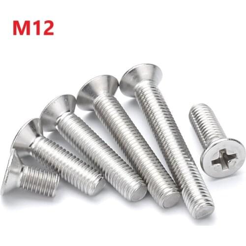 M12 Cross Recessed Countersunk Screws 304 Stainless Steel Phillips Flat Head Machine Bolts 20 25 30 40 45 50 55 60 65 70 100mm