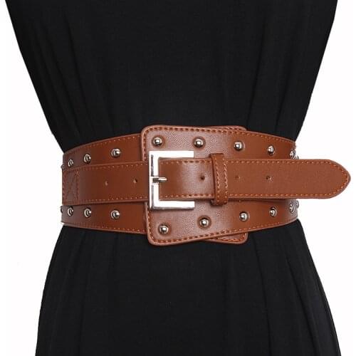 Fashion Belts for Women Genuine Leather Waist Belt Cummerbunds Punk Body Corset Female Rivet Wide Waistbands Dress Belt Gothic