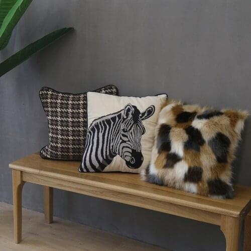 45cm American embroidered zebra cushion cover thicken houndstooth pattern pillowcase warm immitation fur pillow cover backrest