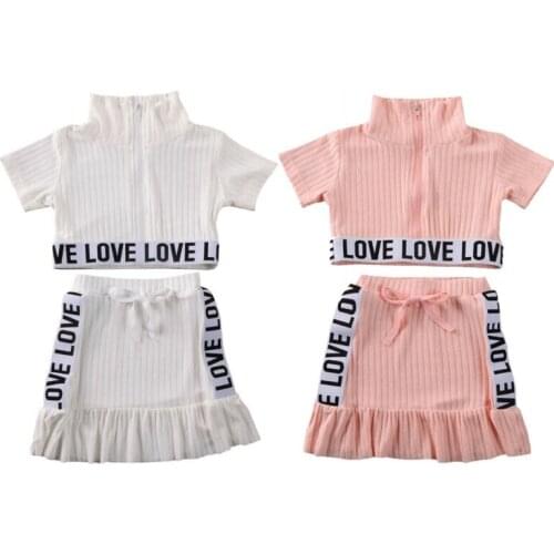 Toddler Kids Baby Girls Clothes Fashion Knitted Coat Zipper Tops+Love Ruffle Skirts Valentines Girls Outfits Tracksuit 2PCS Set