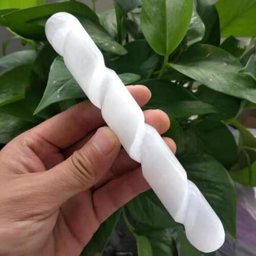 1pcs Natural selenite Crystal Wand Healing Massage Spiral Polished Log Stick Gypsum Cleanse