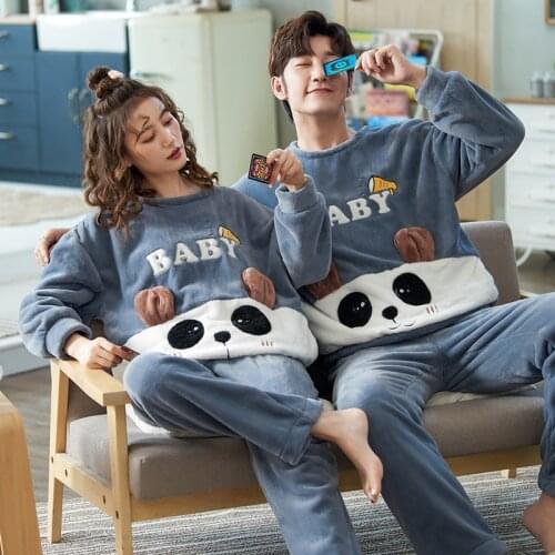 Pyjamas Women Animal Pajamas Set Winter Thick Warm Flannel Pajamas Lovers Sleepwear Plus Size Mens Nightgowns Home Night Wear