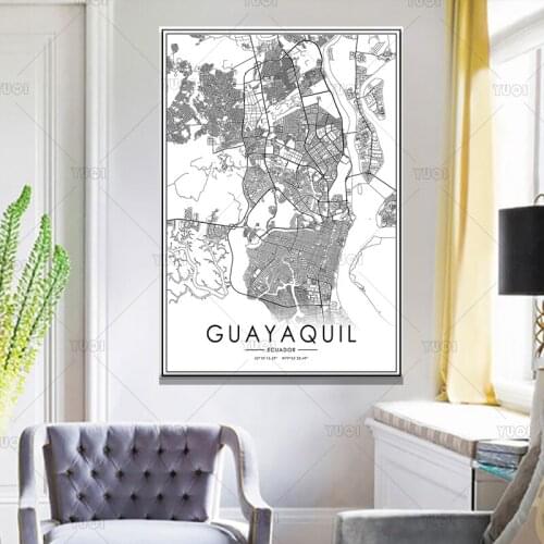 Map print poster canvas poster canvasWorld GUAYAQUILMap Black White MapPoster Picture Art