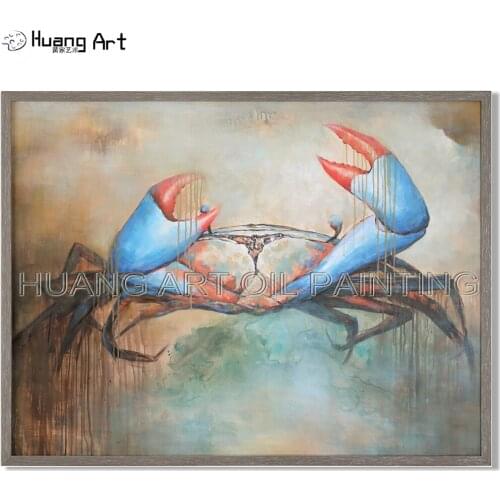 Superb Artist Hand-painted High Quality Funny Animal Crab Oil Painting on Canvas Modern Crab Oil Painting for Kitchen Decoration