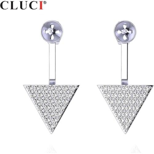 CLUCI Silver 925 Zircon Earrings For Women Wedding 925 Sterling Silver Pearl Earrings Mounting Inverted Triangle Earring SE115SB