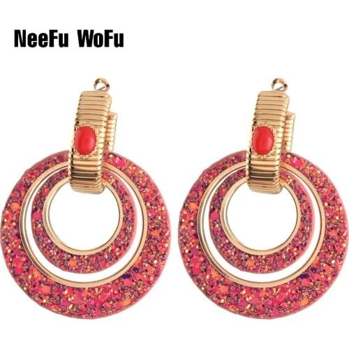 NeeFu WoFu Flash leather Earrings Round Big Earrings Ring for Woman Copper Earring Ring Large Long Brincos Oorbellen Leopard