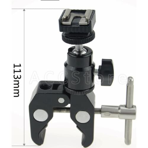Super Clamp Mount Ball Head Hot Shoe Adapter with Hot Shoe and Cold Shoe Base for LCD Monitor Camera Studio Accessories - 106