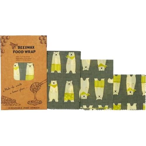 9pcs/bag 3S+3M+3L Beeswax Wraps Bear Pattern Natural Zero Waste Plastic Fresh Cloth Wrapper Reusable Sustainable For Home