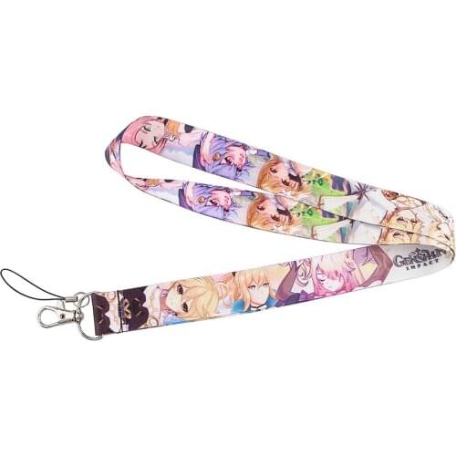 Japanese Anime Genshin Impact Keychain Lanyard For Keys ID Card Badge Holder Mobile Phone Rope Neck Strap Webbing Accessories