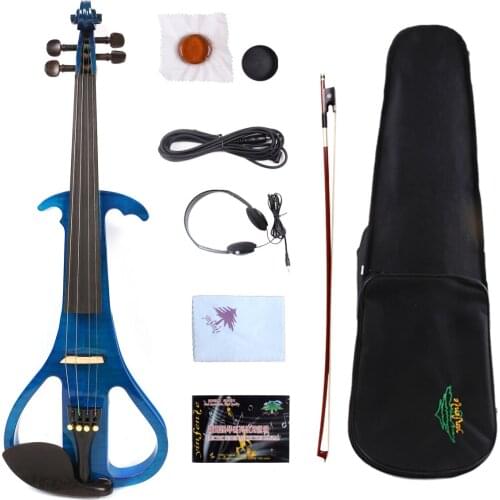 Yinfente Blue Electric Silent Violin 4/4 wooden Body Hand-made Sweet Tone Free Case+Bow+Cable#EV3