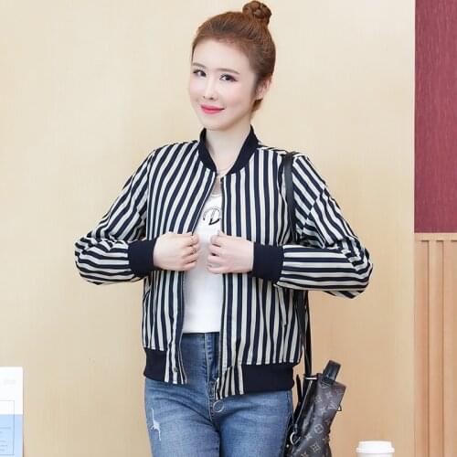 Korean Fashion Striped Baseball Jacket Women 2021 Autumn Bomber Long Sleeve Casual Short Coats Jackets Overcoat New Clothes E241