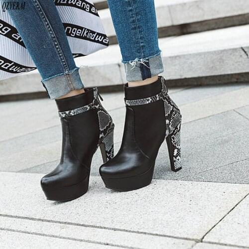 2019 new top qualit PU leather boots women high heels platform ankle boots for women round toe autumn winter shoes